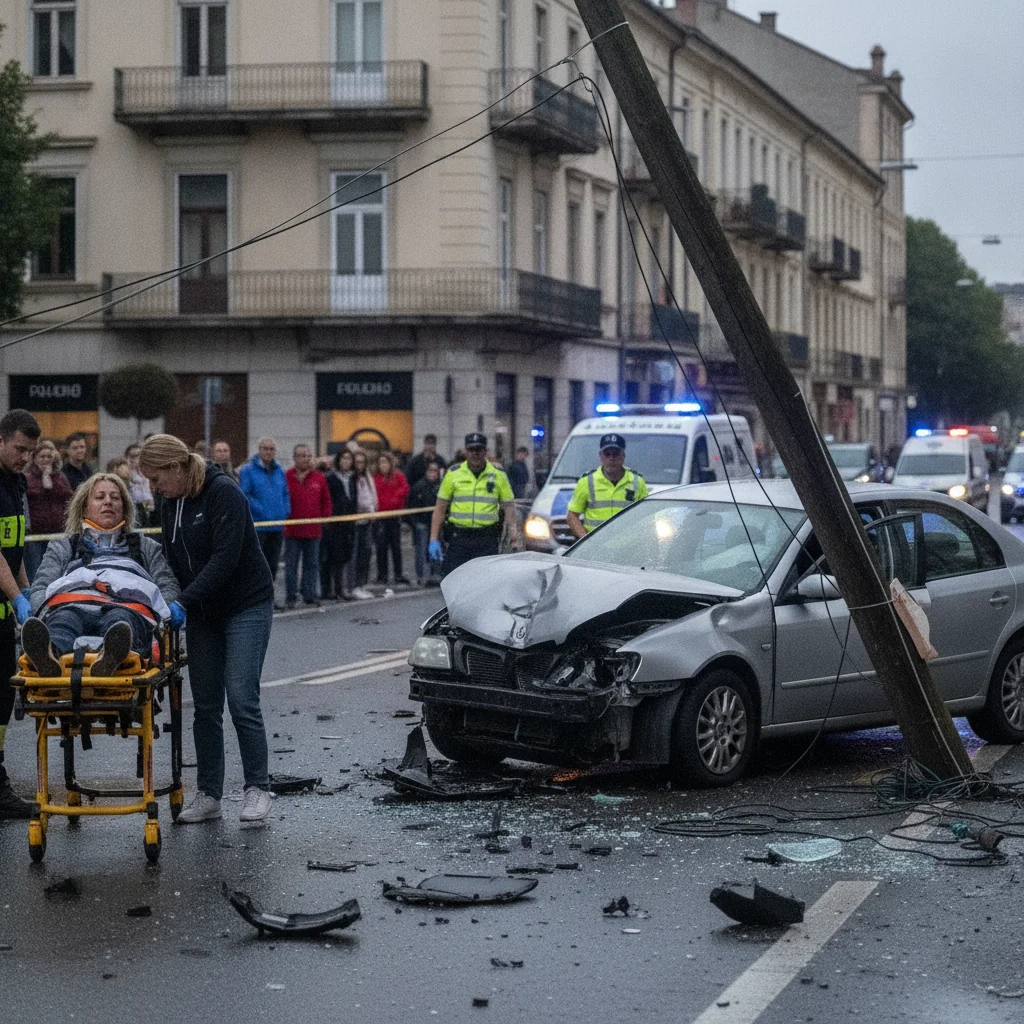 Accident grav în Suceava: O femeie de 45 de ani, rănită după ce o mașină a lovit un stâlp