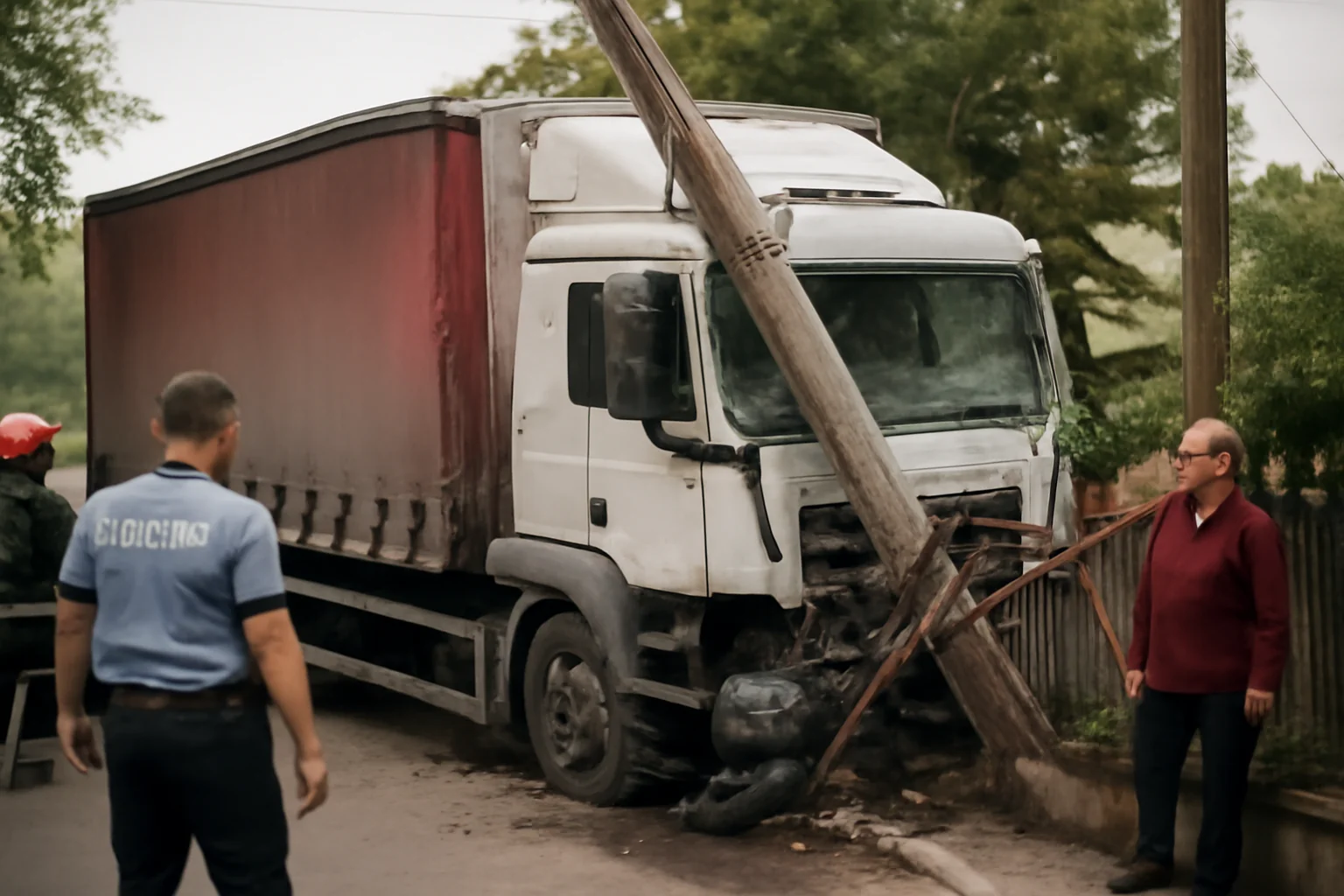 Camion scăpat de sub control a distrus un stâlp și s-a oprit într-un gard