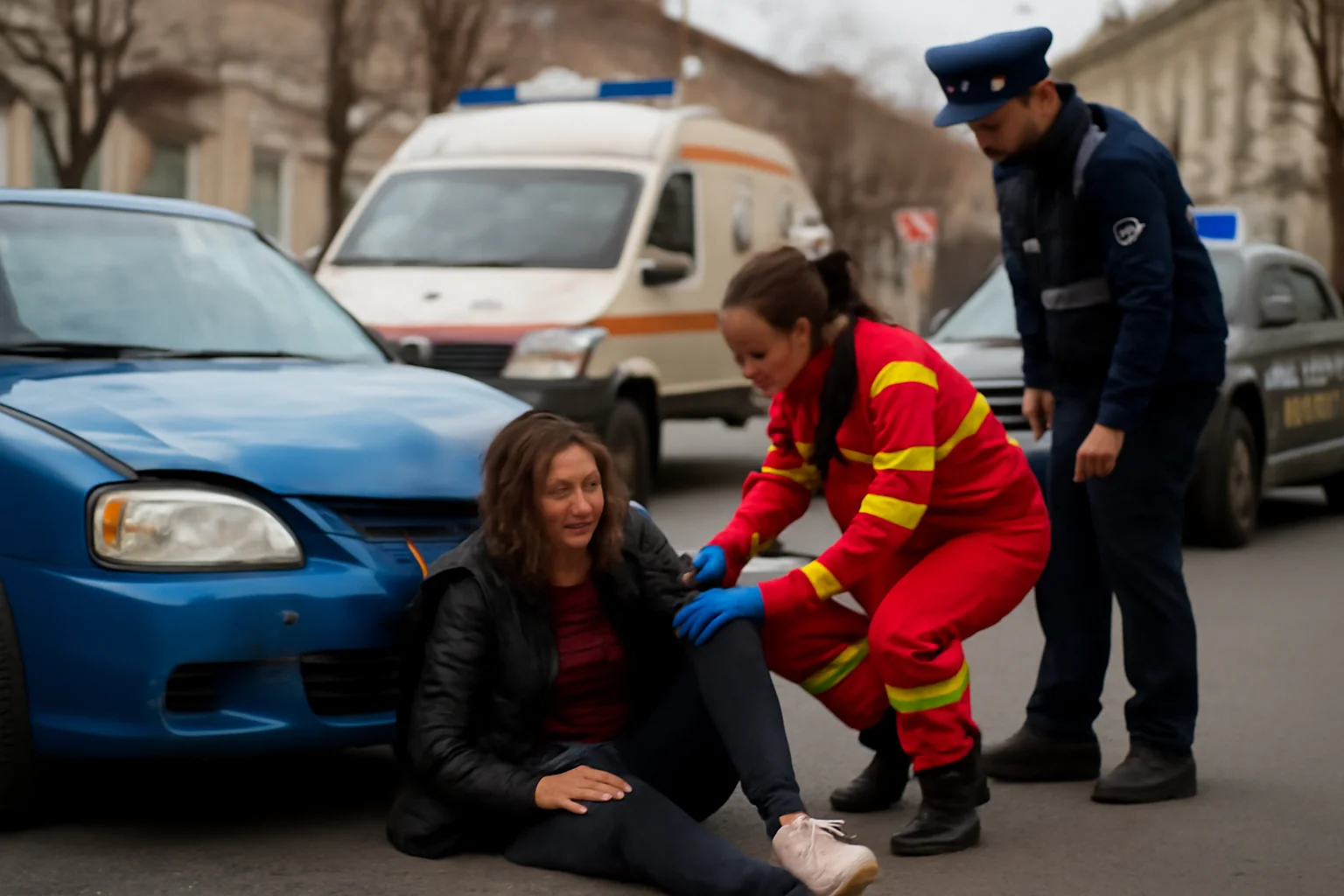 femeie rănită și asistată medical după coliziune în trafic